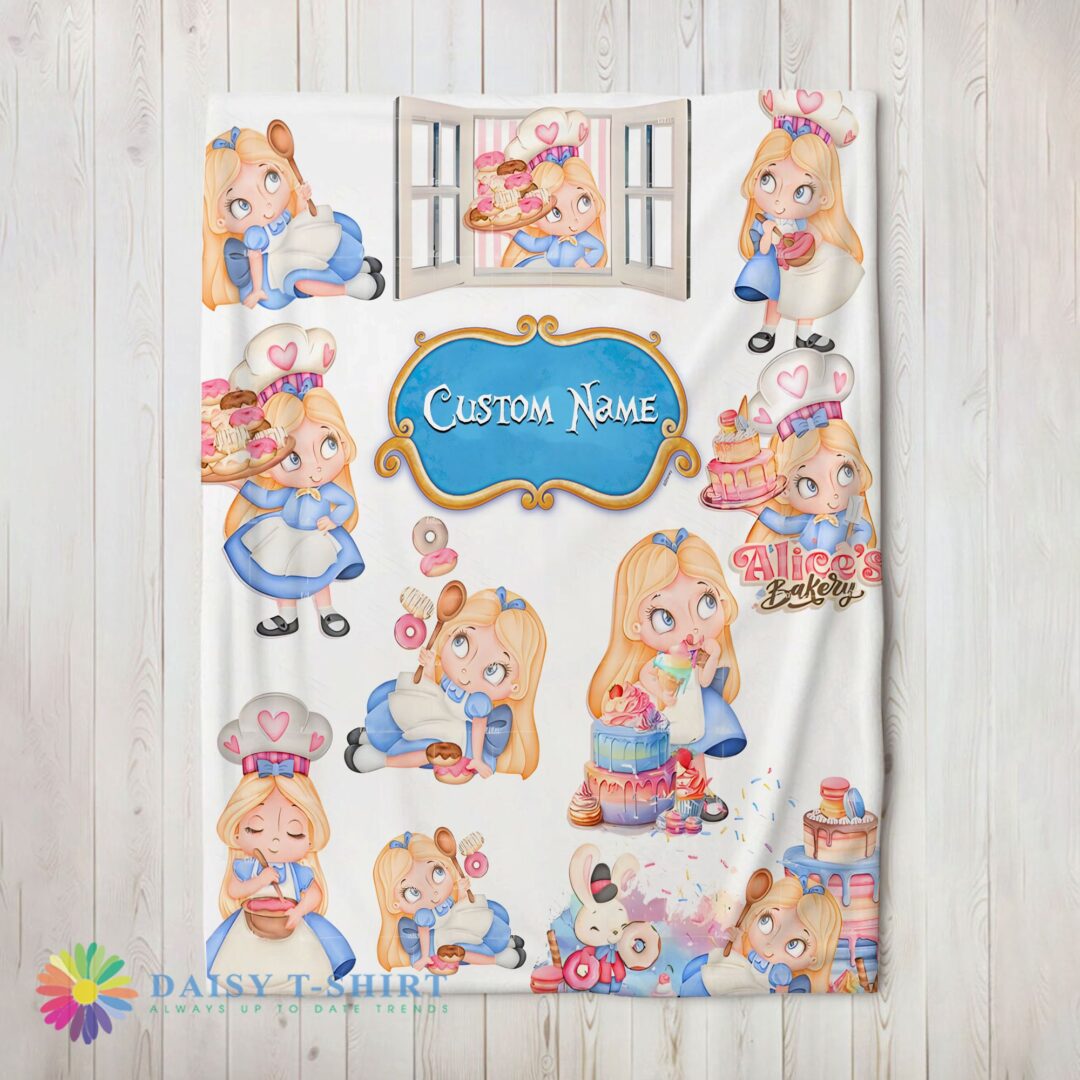 Official Cute Disney Alice Baking Alice In Wonderland Cake Blanket Fleece Customized Blanket-mk-02 (1)