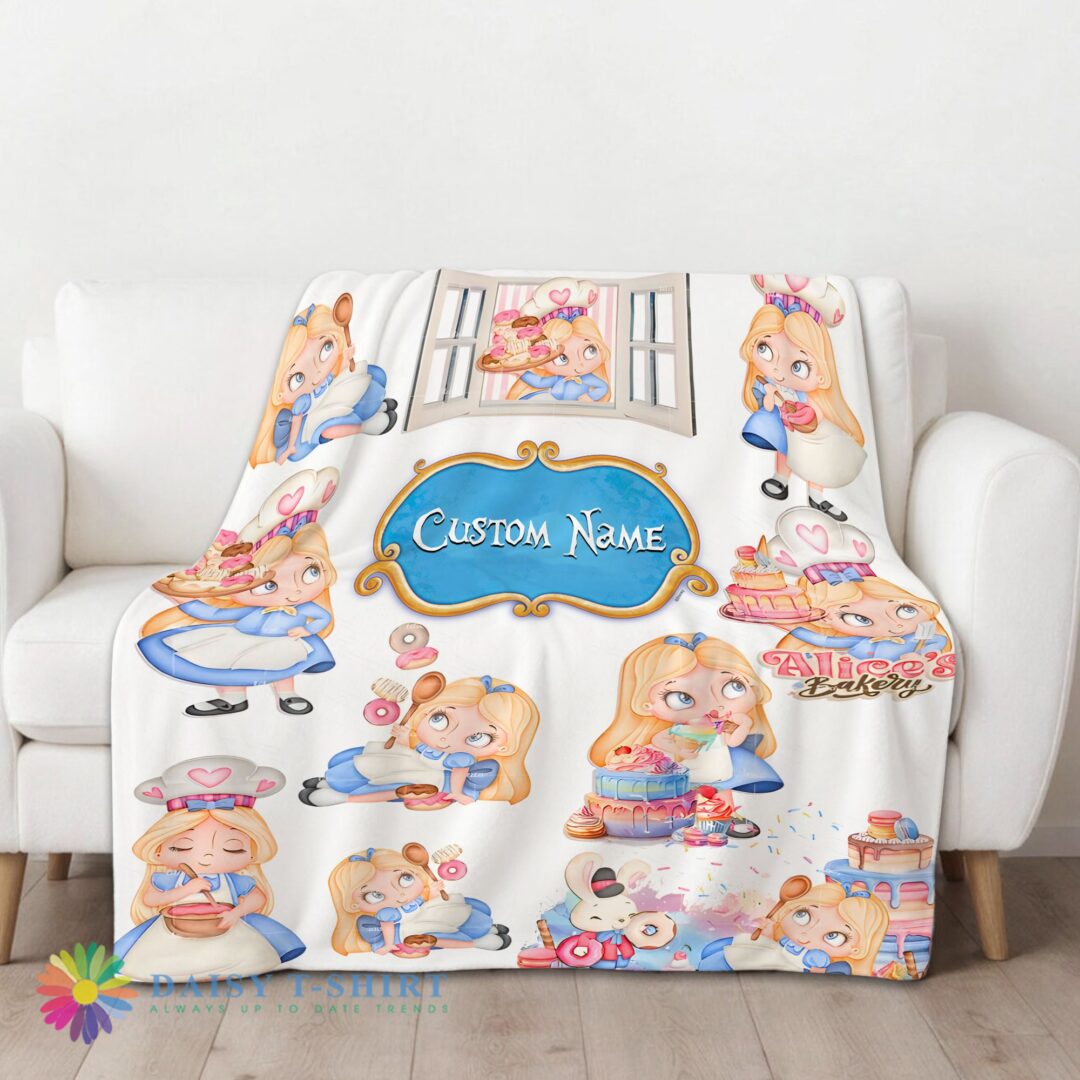 Official Cute Disney Alice Baking Alice In Wonderland Cake Blanket Fleece Customized Blanket-mk-02 (2)