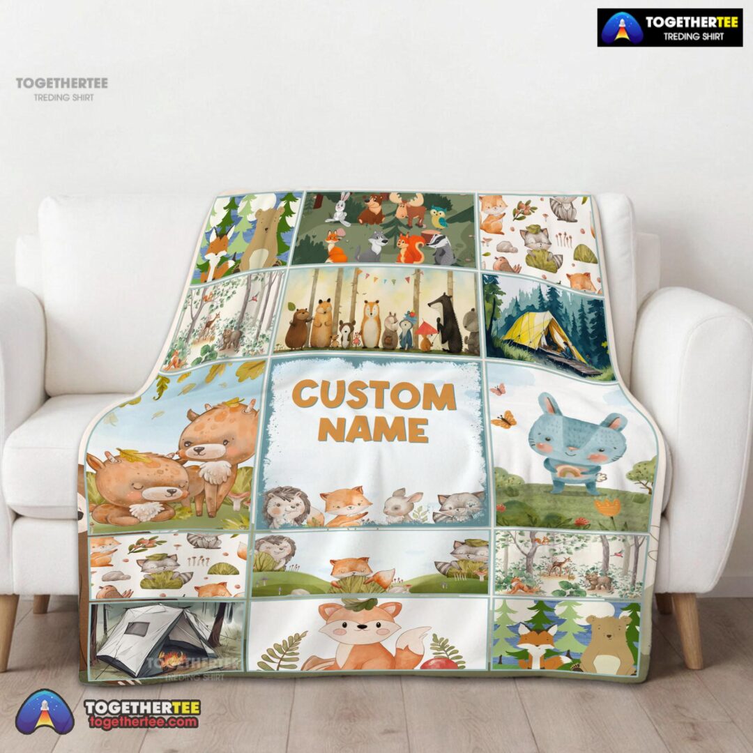 Official Cute Forest Animals Collage Whimsical Blanket Fleece Customized Blanket-mk-01