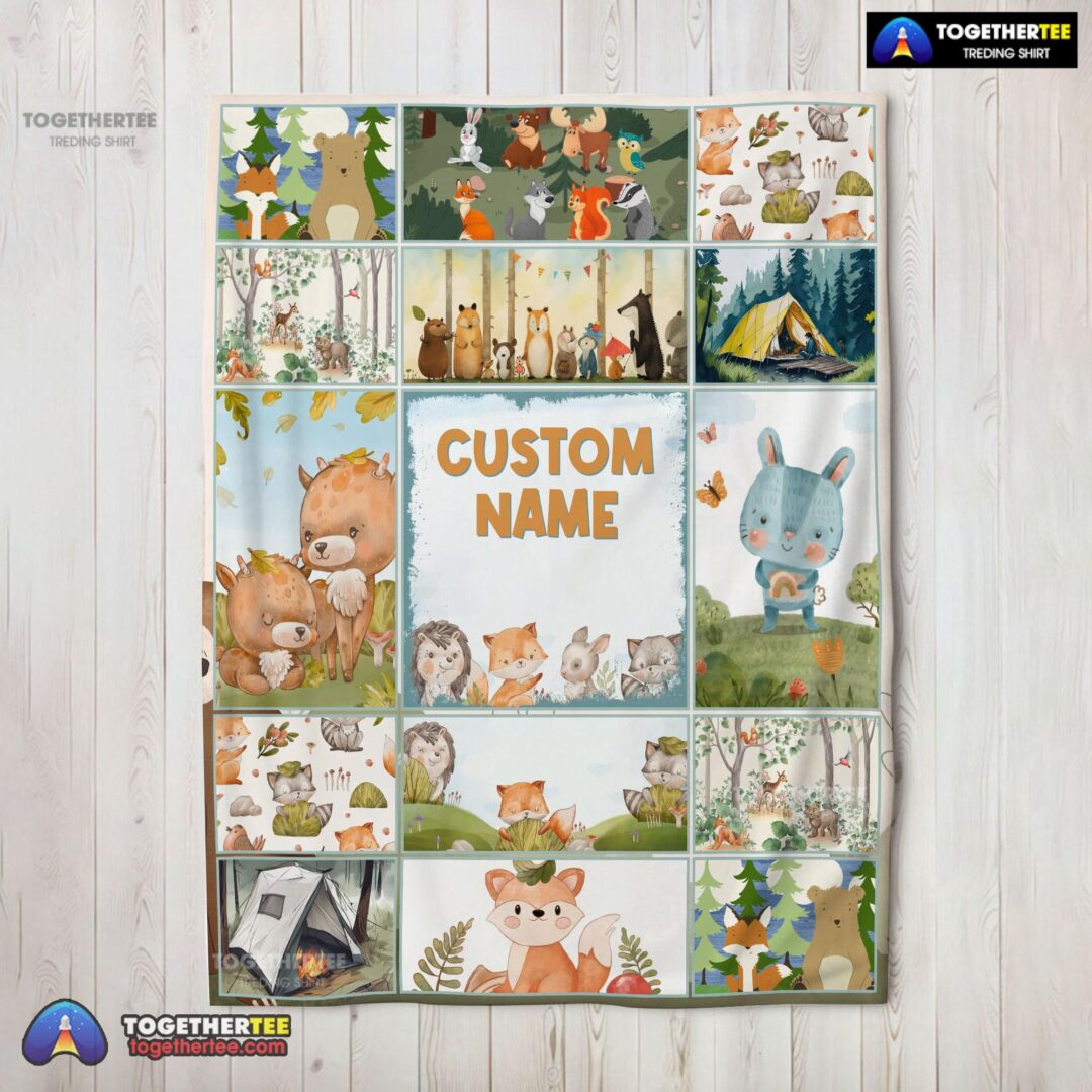 Official Cute Forest Animals Collage Whimsical Blanket Fleece Customized Blanket-mk-02