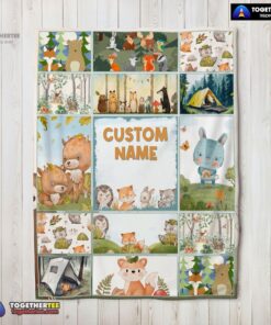 Official Cute Forest Animals Collage Whimsical Blanket Fleece Customized Blanket