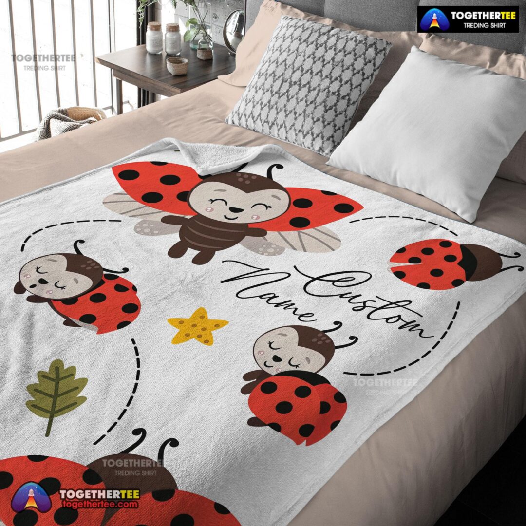 Official Cute Ladybug Cartoon Blanket Fleece Customized Blanket