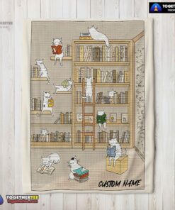 Official Cute Vintage Minimalist Cat Book Reading Blanket Fleece Customized Blanket