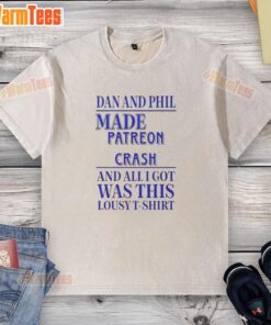 Official Dan and Phil Made Patreon Crash Washed T-Shirt featuring a unique design and soft fabric for fans.