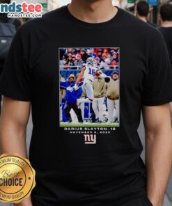 Alt Text: Darius Slayton New York Giants NFL Flash Features Week 10 T-Shirt showcasing team colors and player graphics.