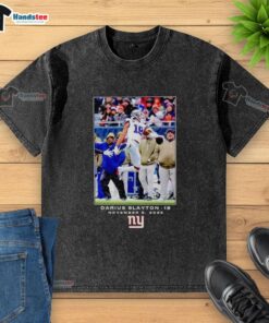 Alt Text: Darius Slayton wearing a washed t-shirt featuring New York Giants logo for NFL Week 10 Flash Features.