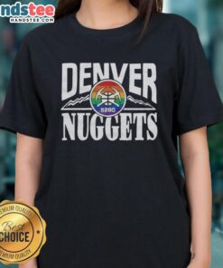 Alt Text: Official Denver Nuggets City Edition 2025 ladies tee featuring vibrant team colors and stylish design for fans.