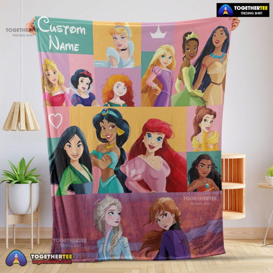 Official Disney Cartoon All Princess Characters Blanket Fleece Customized Blanket-mk-01