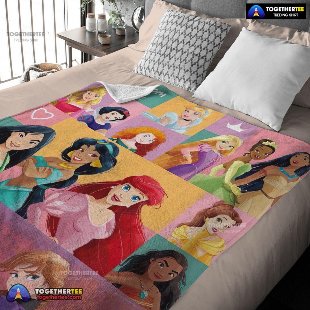 Official Disney Cartoon All Princess Characters Blanket Fleece Customized Blanket-mk-03