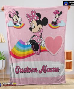Official Disney Cartoon Minnie With Rainbow Blanket Fleece Customized Blanket
