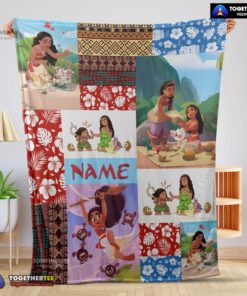 Official Disney Cartoon Moana Family With Friends Blanket Fleece Customized Blanket