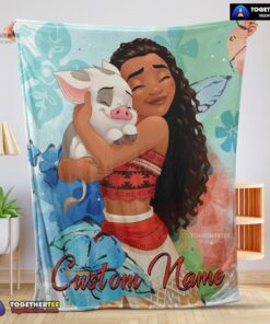 Official Disney Cartoon Moana Family With Friends Cute Blanket Fleece Customized Blanket