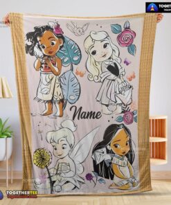 Official Disney Chibi Moana Alice Tinker Bell Pocahontas Blanket Fleece Customized Blanket