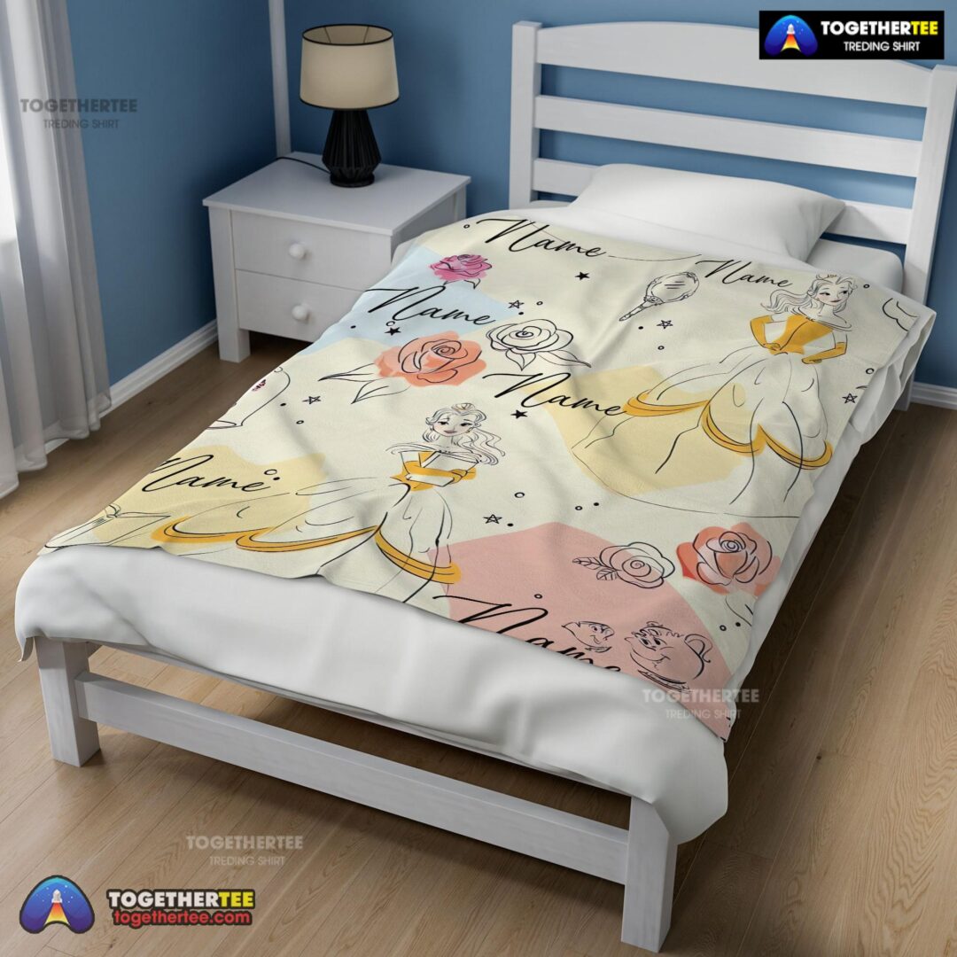 Official Disney Elegant Princess Belle Pretty Blanket Fleece Customized Blanket