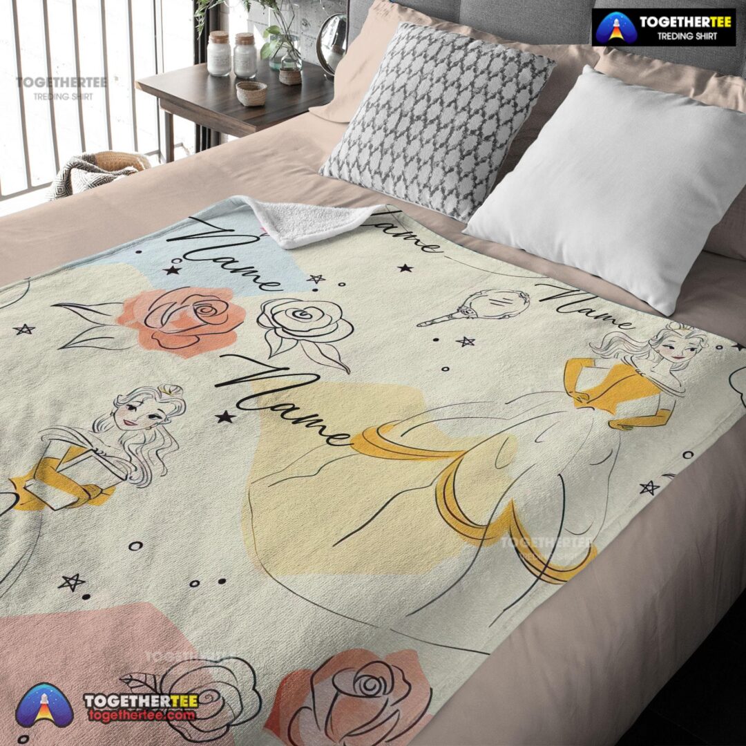 Official Disney Elegant Princess Belle Pretty Blanket Fleece Customized Blanket
