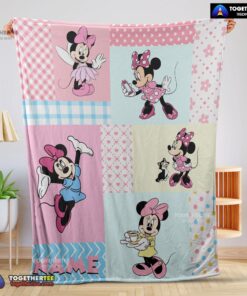 Official Disney Minnie Mouse Patchwork Pattern Blanket Fleece Customized Blanket