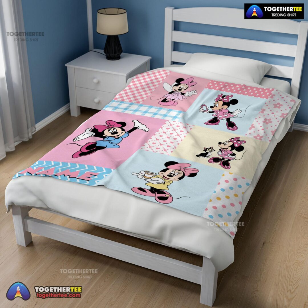 Official Disney Minnie Mouse Patchwork Pattern Blanket Fleece Customized Blanket-mk-02