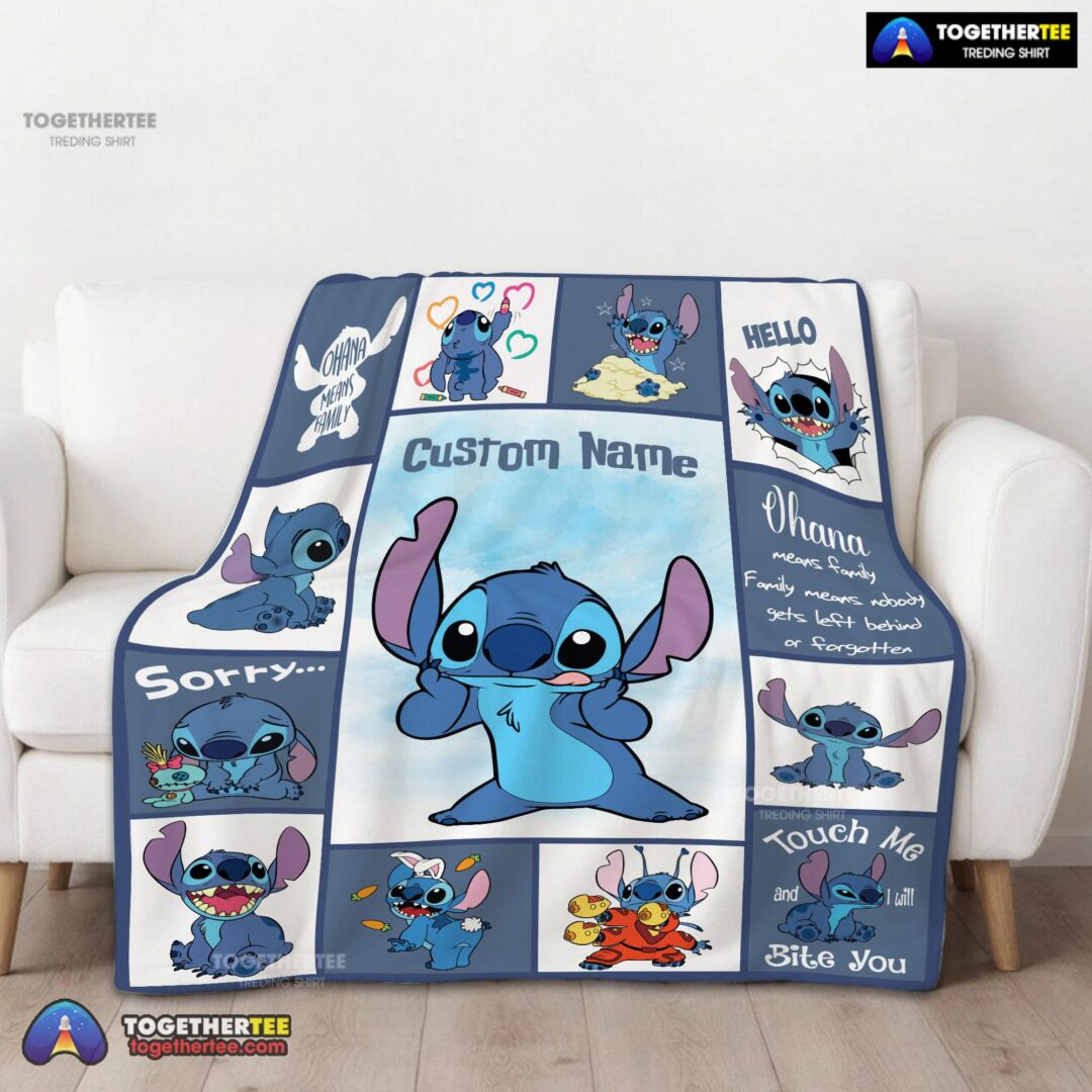 Official Disney Playful Stitch Collage Blanket Fleece Customized Blanket