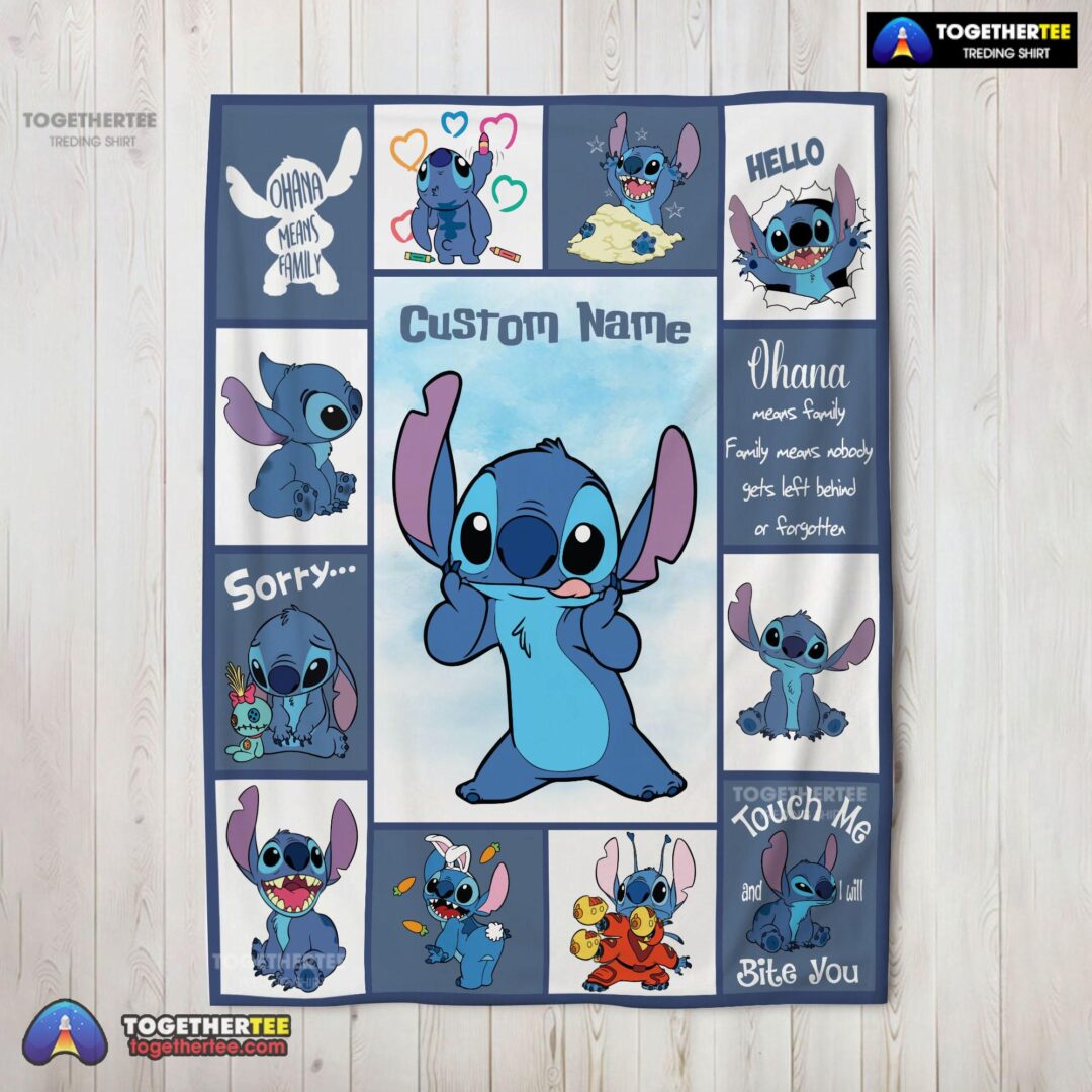 Official Disney Playful Stitch Collage Blanket Fleece Customized Blanket