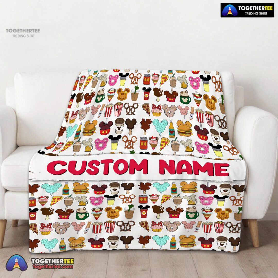 Official Disney Snack Club Food Pattern Blanket Fleece Customized Blanket