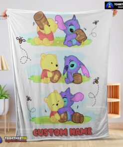 Official Disney Winnie The Pooh And Stitch Fleece Blanket Customize Blanket