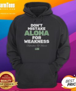 Official 'Don't Mistake Aloha For Weakness' hoodie featuring bold text design on a stylish sweatshirt.