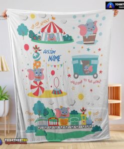 Official Dumbo Personalized Minky Blanket Circus Elephant Nursery Blanket Fleece Customized Blanket