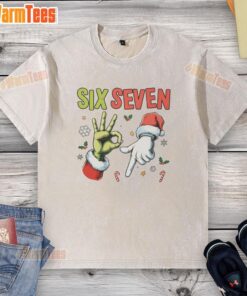 Official Funny Christmas Six Seven 67 Meme Washed T-Shirt featuring a humorous holiday design perfect for festive wear.