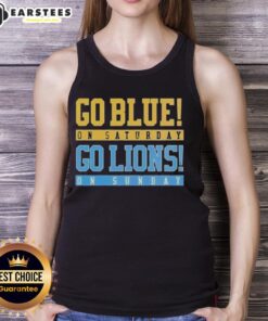 Official Go Blue On Saturday Go Detroit Lions On Sunday tank top featuring bold team colors and logo, perfect for fans.