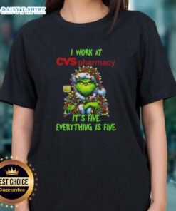 Official Grinch Christmas Tree at CVS Pharmacy, featuring a humorous 'Everything is Fine' design on a ladies tee.