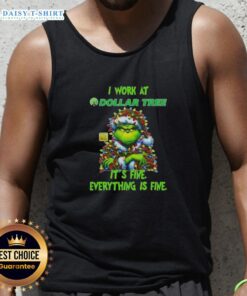 Official Grinch Christmas Tree tank top from Dollar Tree, featuring a festive design and humorous quote for holiday cheer.