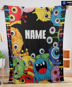 Official Happy Monster Coloring Blanket Fleece Customized Blanket