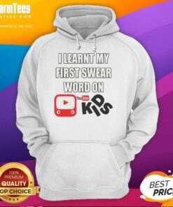 Kid wearing 'I Learnt My First Swear Word' hoodie from Kids YouTube, showcasing playful humor and trendy fashion.