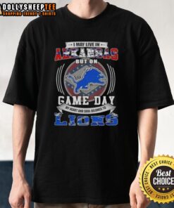 Official I May Live In Arkansas But On Game Day Detroit Lions Football T-Shirt showcasing team spirit for fans.