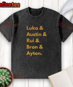 Alt Text: Official Los Angeles Lakers 2025 line-up name washed t-shirt featuring team colors and player names on display.