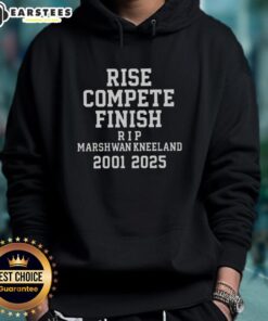 Official Marshawn Kneeland Rise Compete Finish Rip 2001-2025 Hoodie in black, showcasing a stylish design for fans.