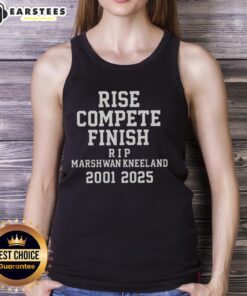 Alt Text: Official Marshawn Kneeland Rise Compete Finish Rip 2001-2025 tank top featuring bold graphics and vibrant colors.