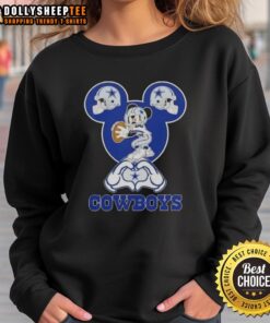 Official Mickey Hands Heart Love Dallas Cowboys Football Sweatshirt featuring a playful design for fans.