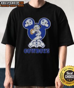 Official Mickey Hands Heart Love Dallas Cowboys Football T-Shirt design featuring iconic Mickey Mouse hands forming a heart.