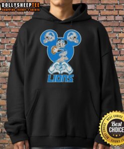Alt Text: Official Mickey Hands Heart Love Detroit Lions Football Hoodie featuring a stylish design for fans.