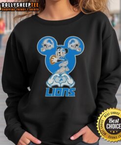 Official Mickey Hands Heart Love Detroit Lions Football Sweatshirt showcasing a vibrant design for fans.