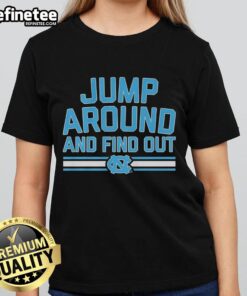 Official North Carolina Tar Heels Basketball 'Jump Around and Find Out' Ladies Tee in vibrant blue, perfect for fans.