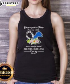 Official Once Upon A Time tank top featuring a girl who loved horses and Detroit Lions, perfect for fans and equestrians.