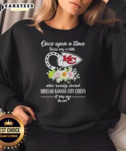 Official Once Upon A Time sweatshirt featuring a girl who loves horses and Kansas City Chiefs, perfect for fans.