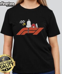 Official Peanuts Las Vegas Grand Prix F1 ladies tee featuring vibrant graphics and a stylish design for race fans.