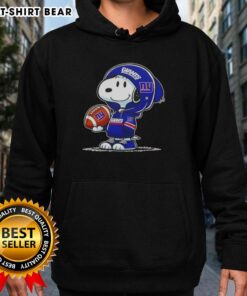 Alt Text: Snoopy in a New York Giants hoodie, smiling at fans, showcasing official Peanuts merchandise and team spirit.