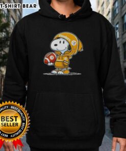 Alt Text: Snoopy in a hoodie, smiling at fans, showcasing his Pittsburgh Steelers spirit in this official Peanuts image.