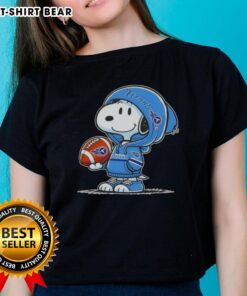 Official Peanuts Snoopy wearing Tennessee Titans hoodie, smiling at fans on a ladies tee, perfect for sports enthusiasts.