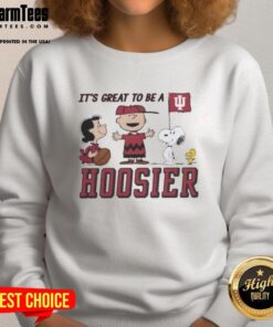 Official Peanuts x Indiana It's Great to Be a Hoosier sweatshirt featuring iconic Peanuts characters in vibrant colors.