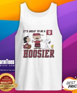 Alt Text: Official Peanuts X Indiana 'It's Great To Be A Hoosier' tank top featuring iconic characters in vibrant colors.